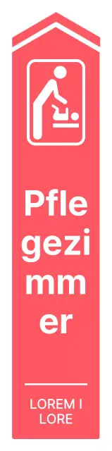 Einfache, saubere, pfeilförmige Wegbeschreibung zum Pflegezimmer in leuchtendem Pink und Weiß