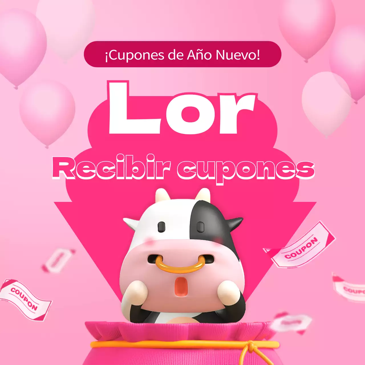 Cupón de Año Nuevo rosa y blanco