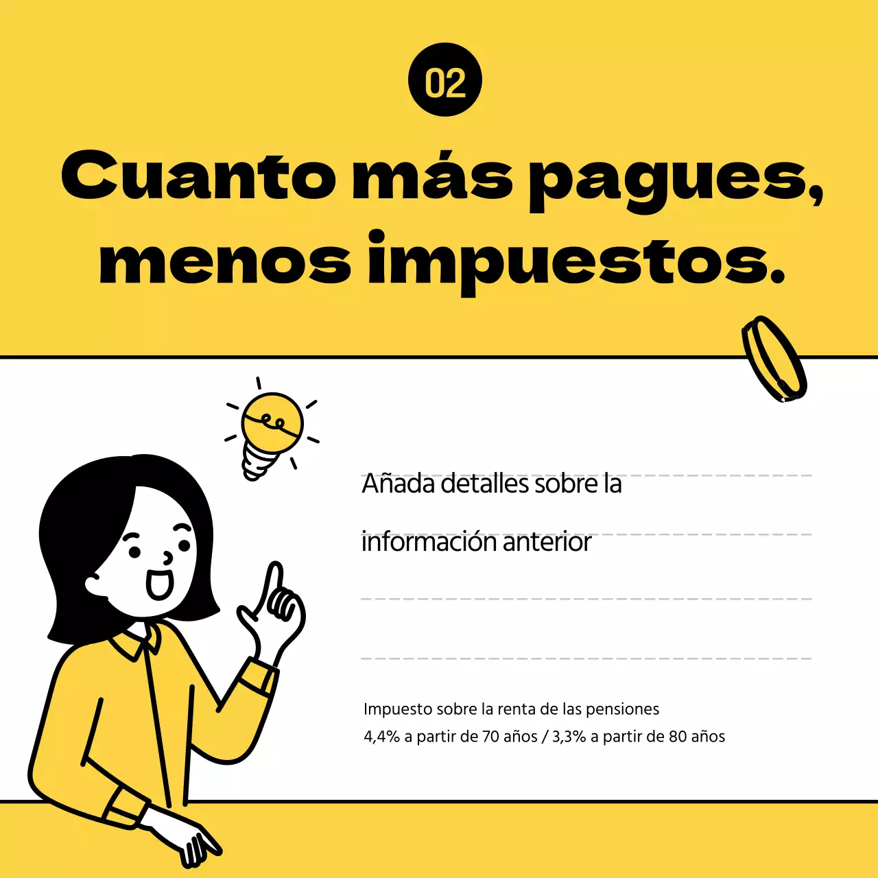 Ilustraciones claras y amarillas que destacan los consejos de ahorro fiscal para pensionistas