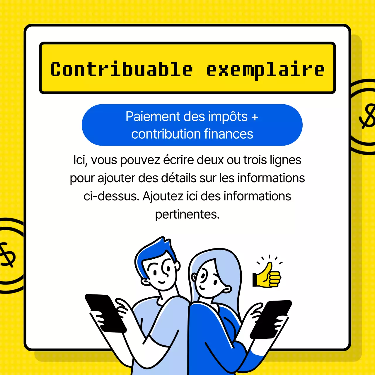 Fourniture d'informations exemplaires sur les contribuables avec un thème de calculatrice jaune (Card News)