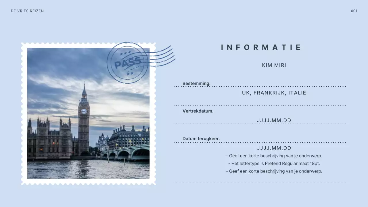 Reisbeschrijving met illustraties van Europese bestemmingen in lichtblauw