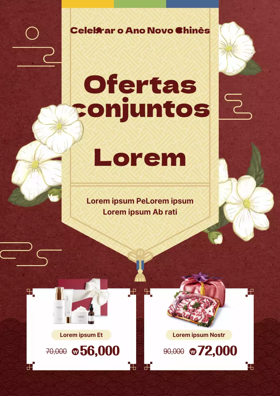 Bege borgonha Tema concetual de conjunto de prendas de Natal com ilustrações de arte oriental e padrões tradicionais