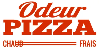 Logo en rouge et blanc pour la promotion d'une pizzeria.