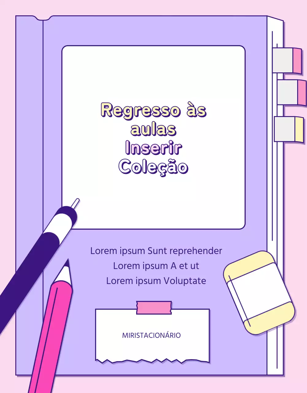 Uma coleção de ilustrações de linhas cor-de-rosa e lilás para o regresso às aulas.