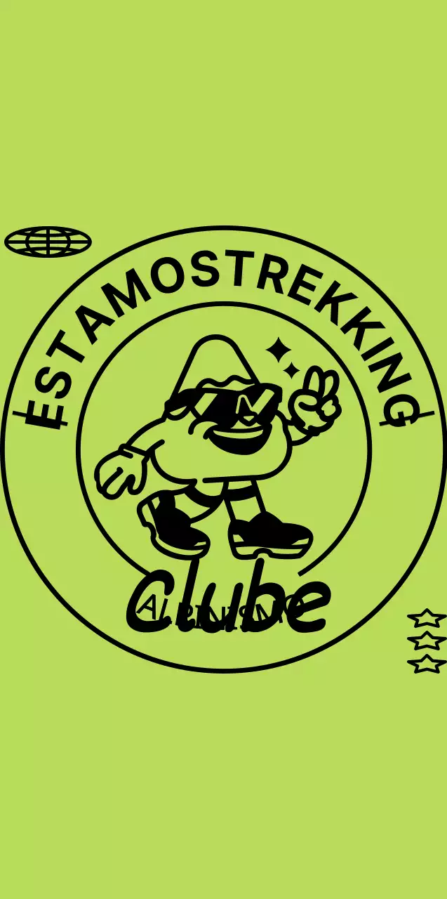 Uma personagem de montanha simples e moderna, em azul-celeste e preto, com um estilo de logótipo emblemático para clubes de montanha e promoções.