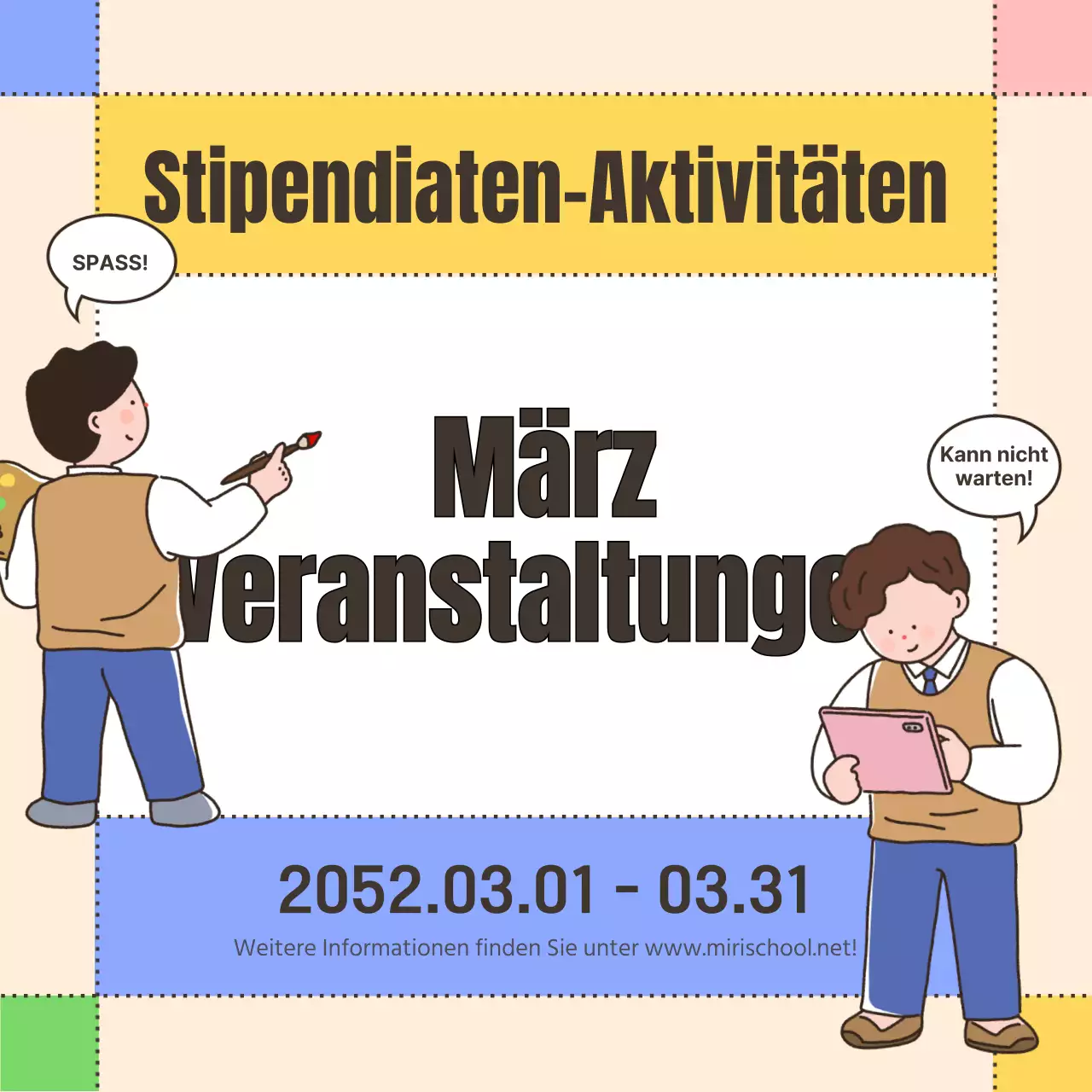 Gelbe und blaue niedliche Informationen zu Schulveranstaltungen