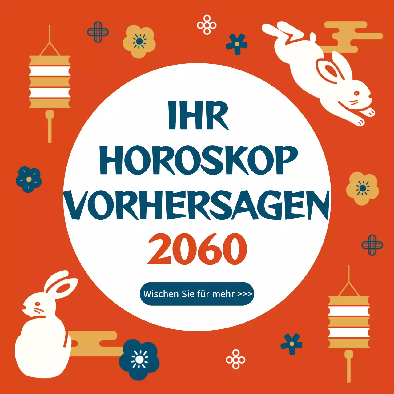 Werbeinhalt für das Neujahrsglück mit grafischer Anmutung in Rot-Gold-Ton