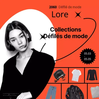Promouvoir un défilé de mode pour une collection de vêtements féminins orange et noirs