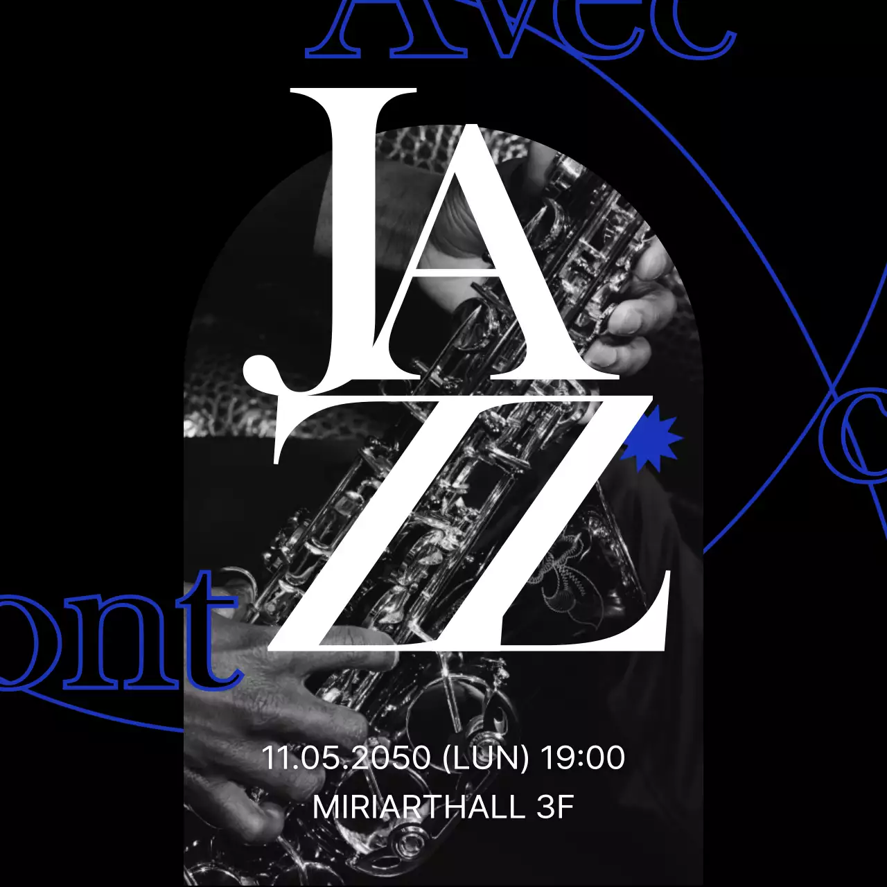 Une simple publicité pour un concert de jazz en noir et bleu