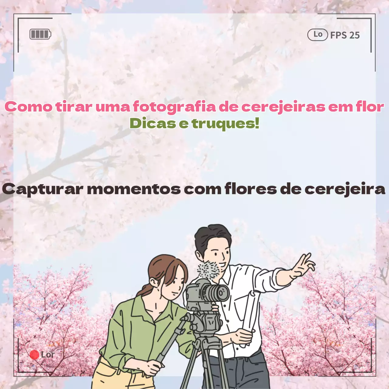 Dicas sobre como tirar uma fotografia de vida das flores de cerejeira com flores de cerejeira cor-de-rosa e um conceito de ilustração de moldura de câmara