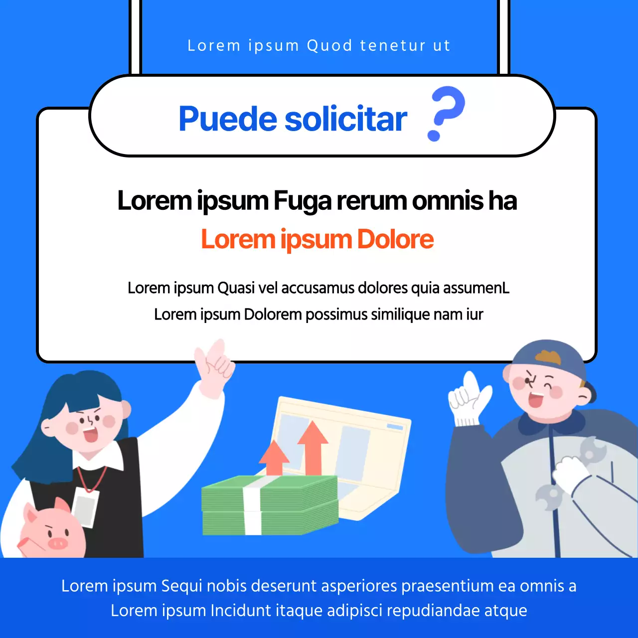 Material promocional ilustrado en azul y blanco para las Cuentas de Jóvenes Adultos