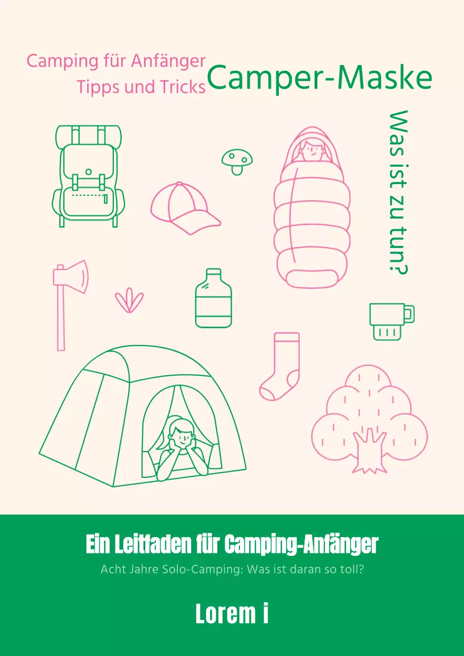 Innenseite des rosa und grün illustrierten Campingführers