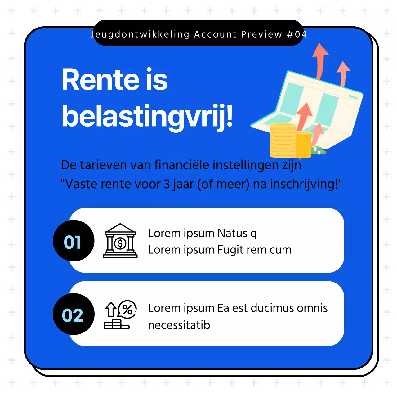 Blauw-wit geïllustreerd promotiemateriaal voor de jongerenversnellingsrekening