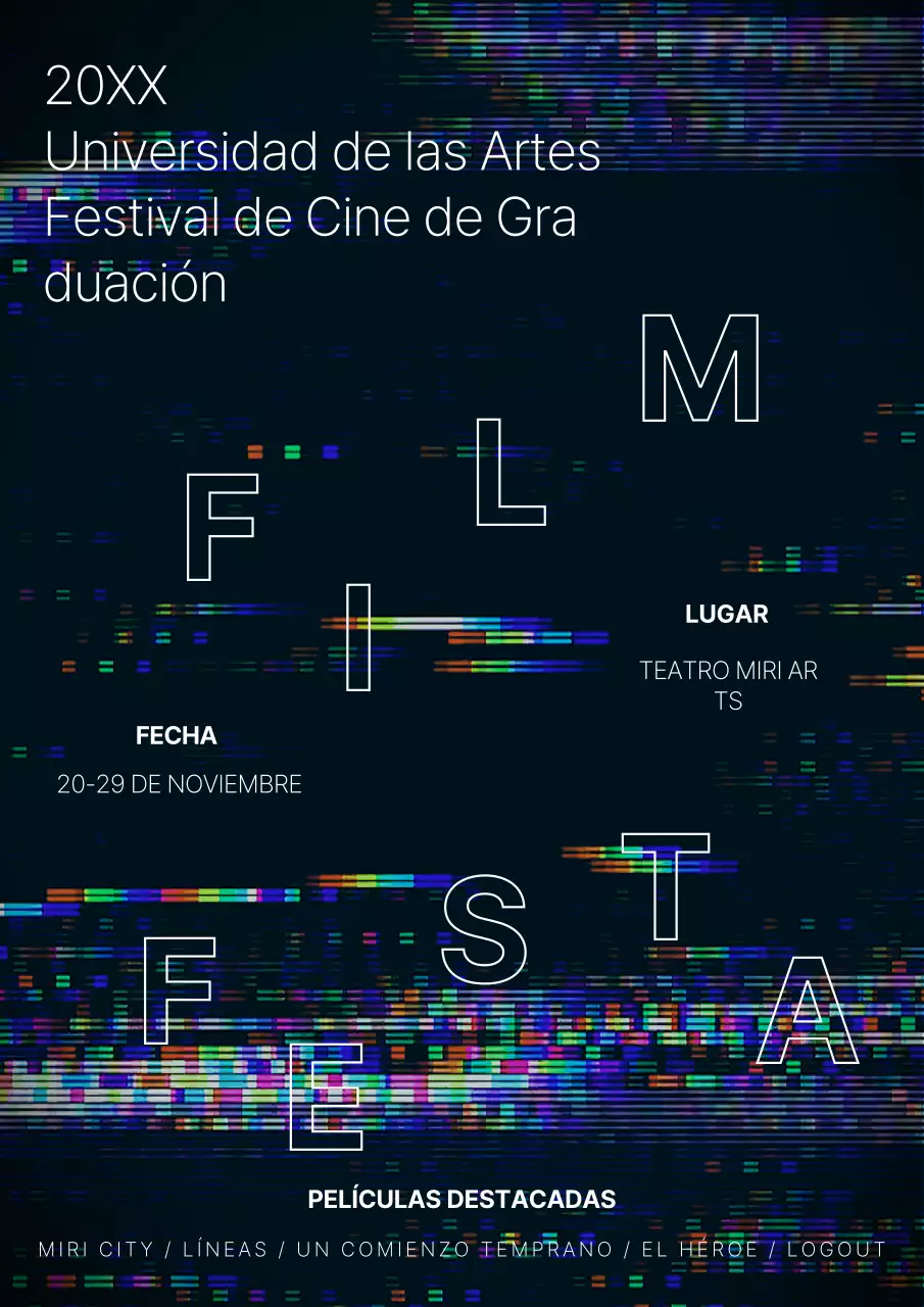 Película efecto glitch con tema negro Graduation Film Festival