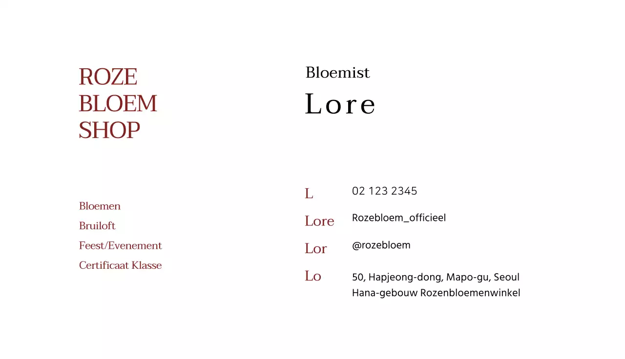 Bruine tekening illustratie visitekaartje bloemist