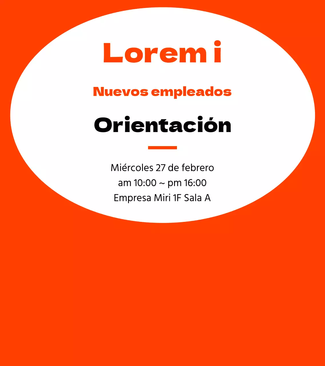 Marco sencillo en naranja y negro para información de orientación de nuevos empleados