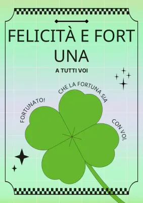 Opera d'arte retrò con accento verde a forma di quadrifoglio