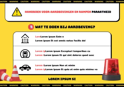 Eenvoudige geel-zwarte poster met informatie over de voorbereidingshandleiding voor aardbevingsrampen