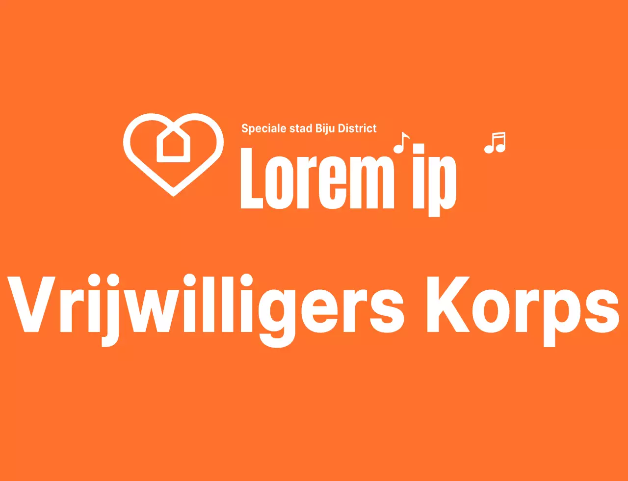 Ritmische tekst logo stijl in oranje en wit Vrijwilligersorganisatie