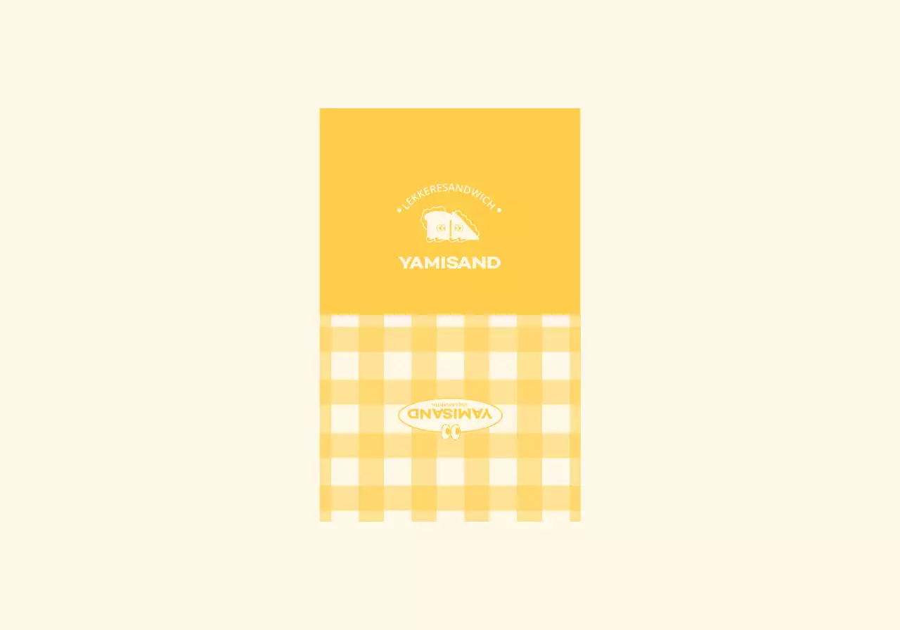 Een broodjeszaak met een rood en geel ruitpatroon en schattige figuurtjes