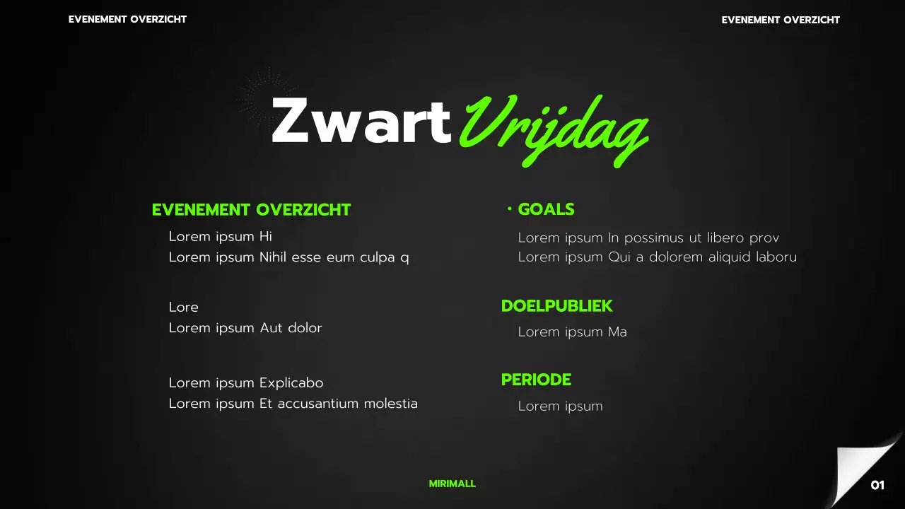 Een eenvoudige zwart met limoengroene Black Friday-evenementenplanner voor winkelcentra