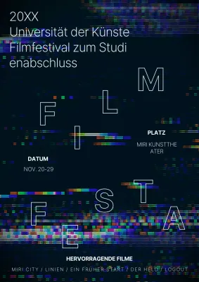 Film Glitch-Effekt mit schwarzem Thema Graduation Film Festival