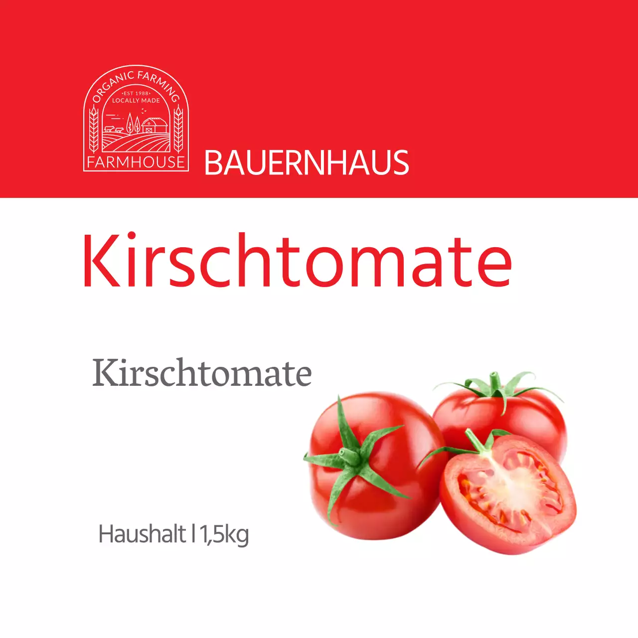 Einfaches Produktetikett für rote Kirschtomaten