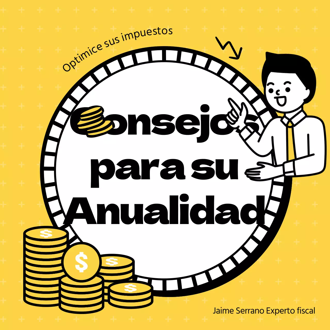 Ilustraciones claras y amarillas que destacan los consejos de ahorro fiscal para pensionistas