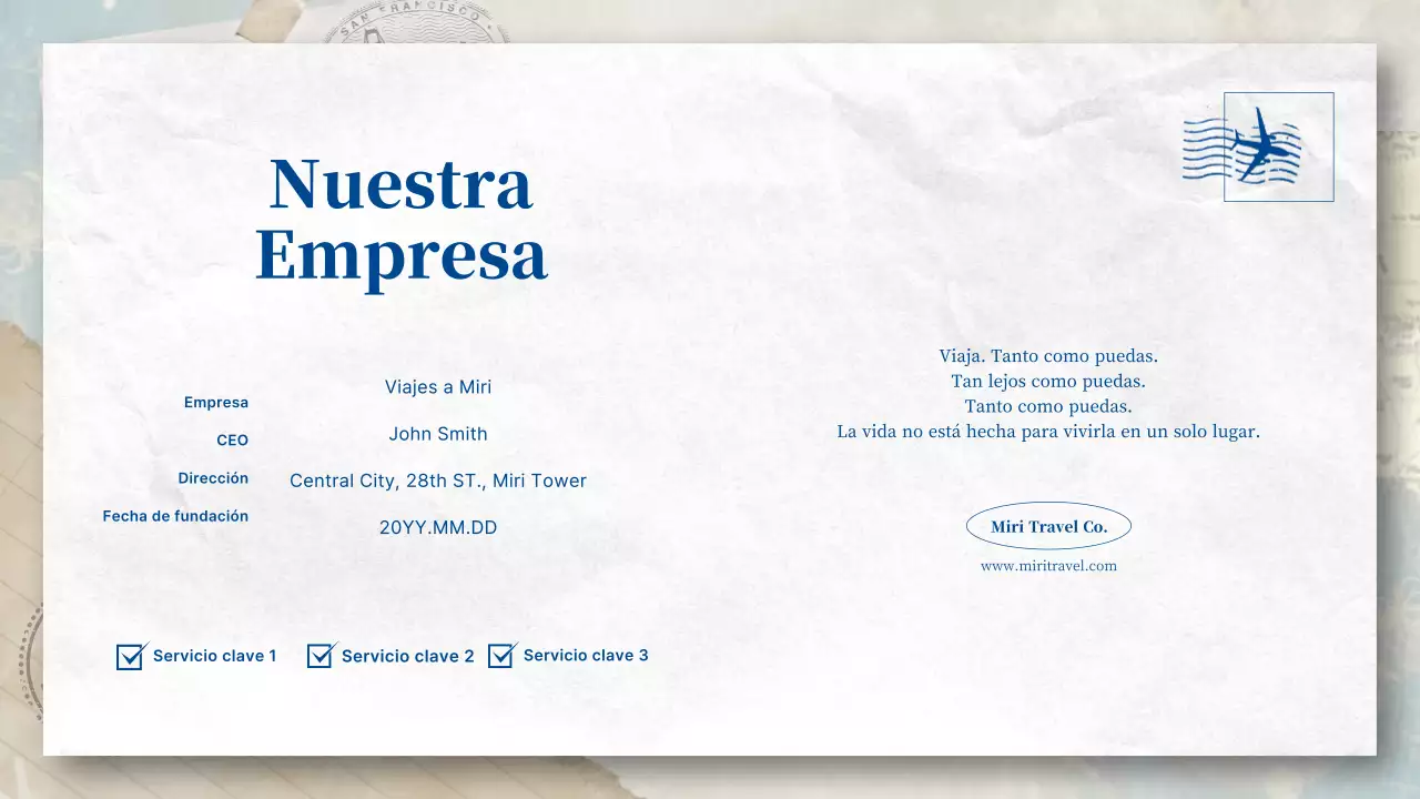 Una agencia de viajes de postal en tonos azules y pastel