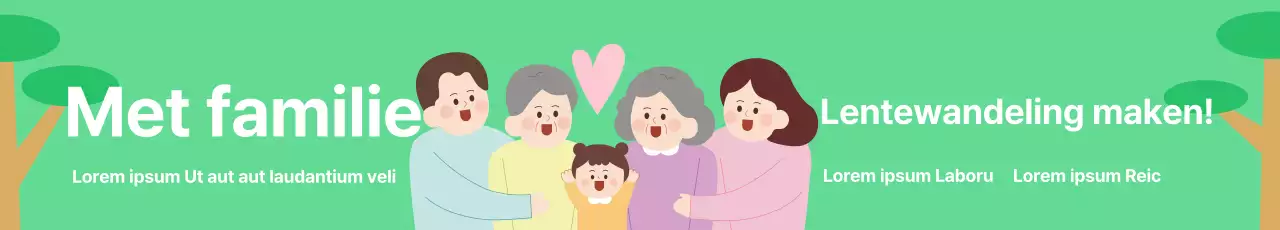 Wandelevenement met illustratie van een familie in een chartreuse parkachtergrond