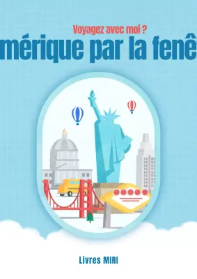 Un guide de voyage émotionnel sur les États-Unis avec un concept de fenêtre d'avion bleu et blanc