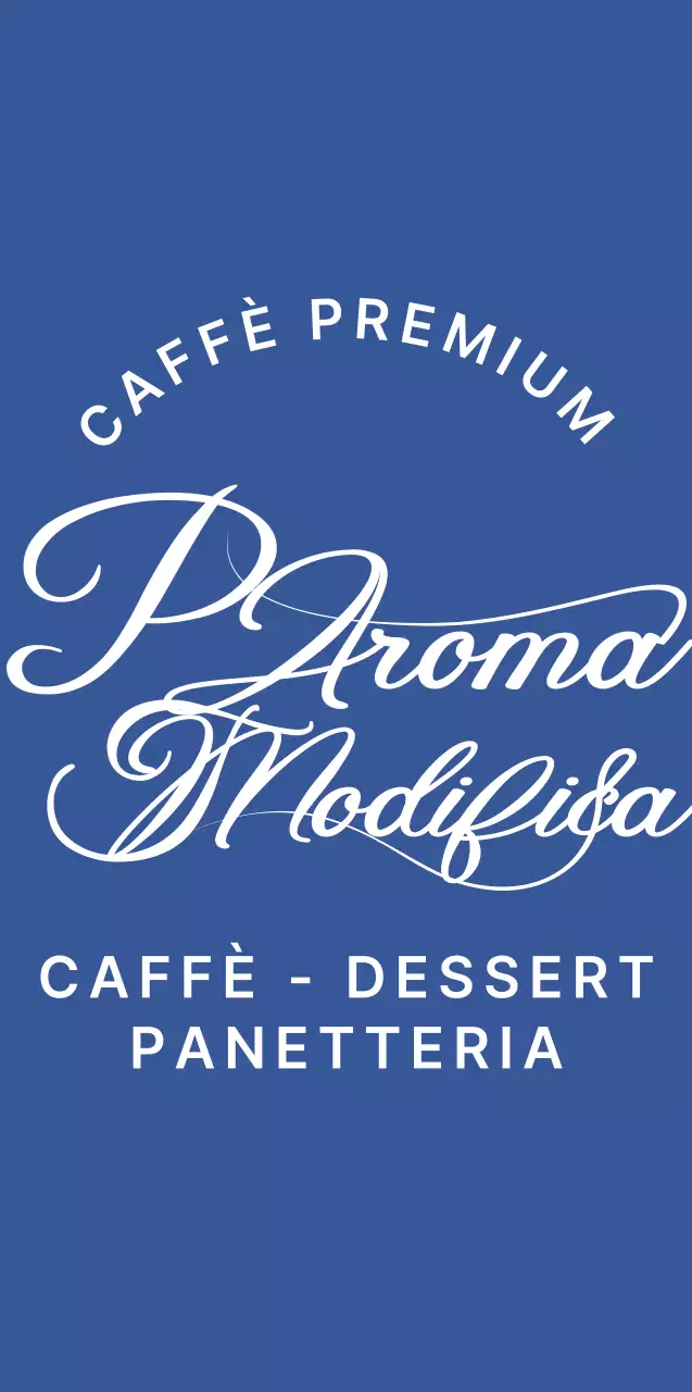 Merchandising da bar con un elegante design corsivo in blu e bianco