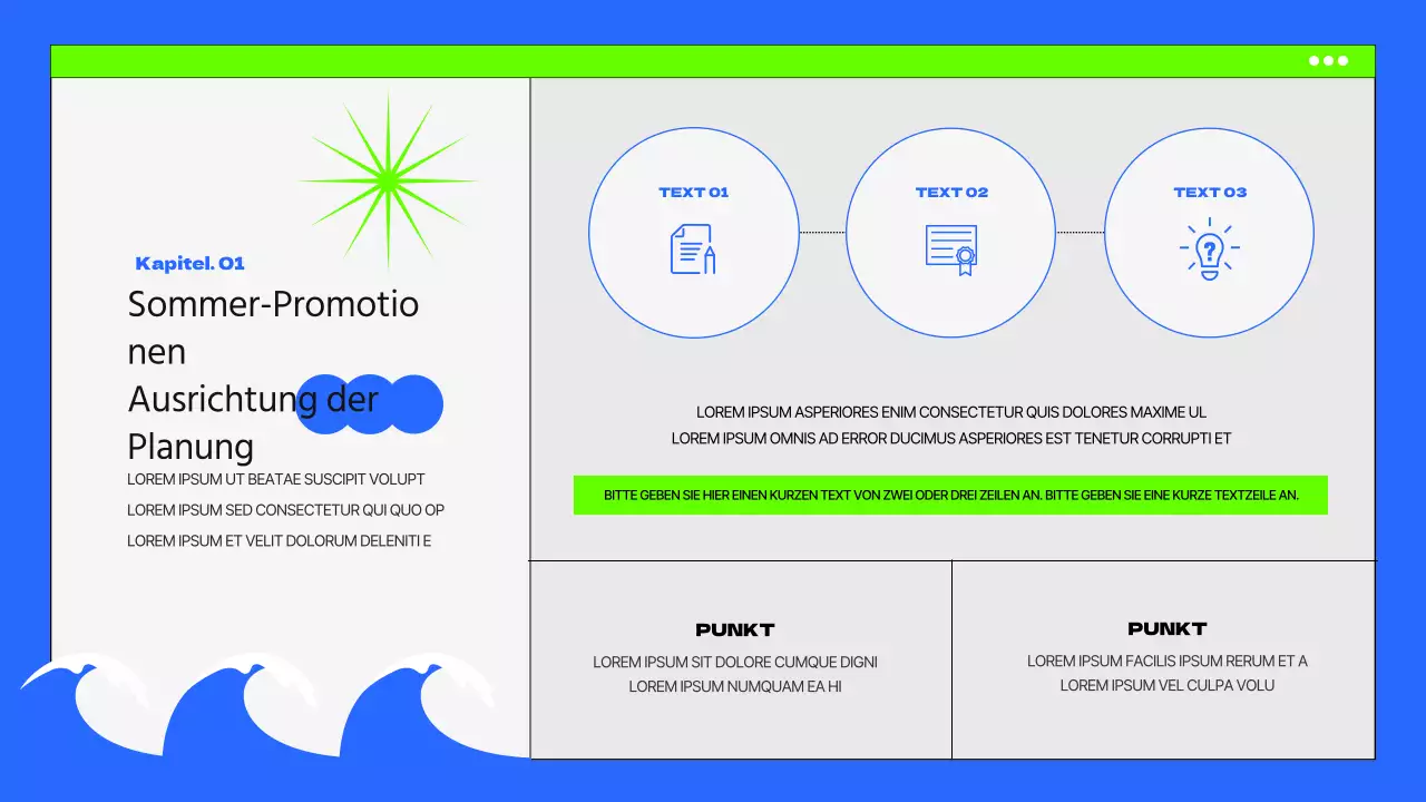 Sommer-Promo-Slip mit blauen und fluoreszierenden Akzenten