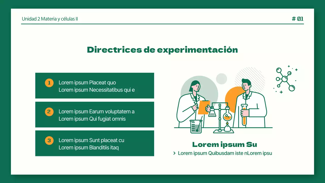 Informes de laboratorio en verde y naranja