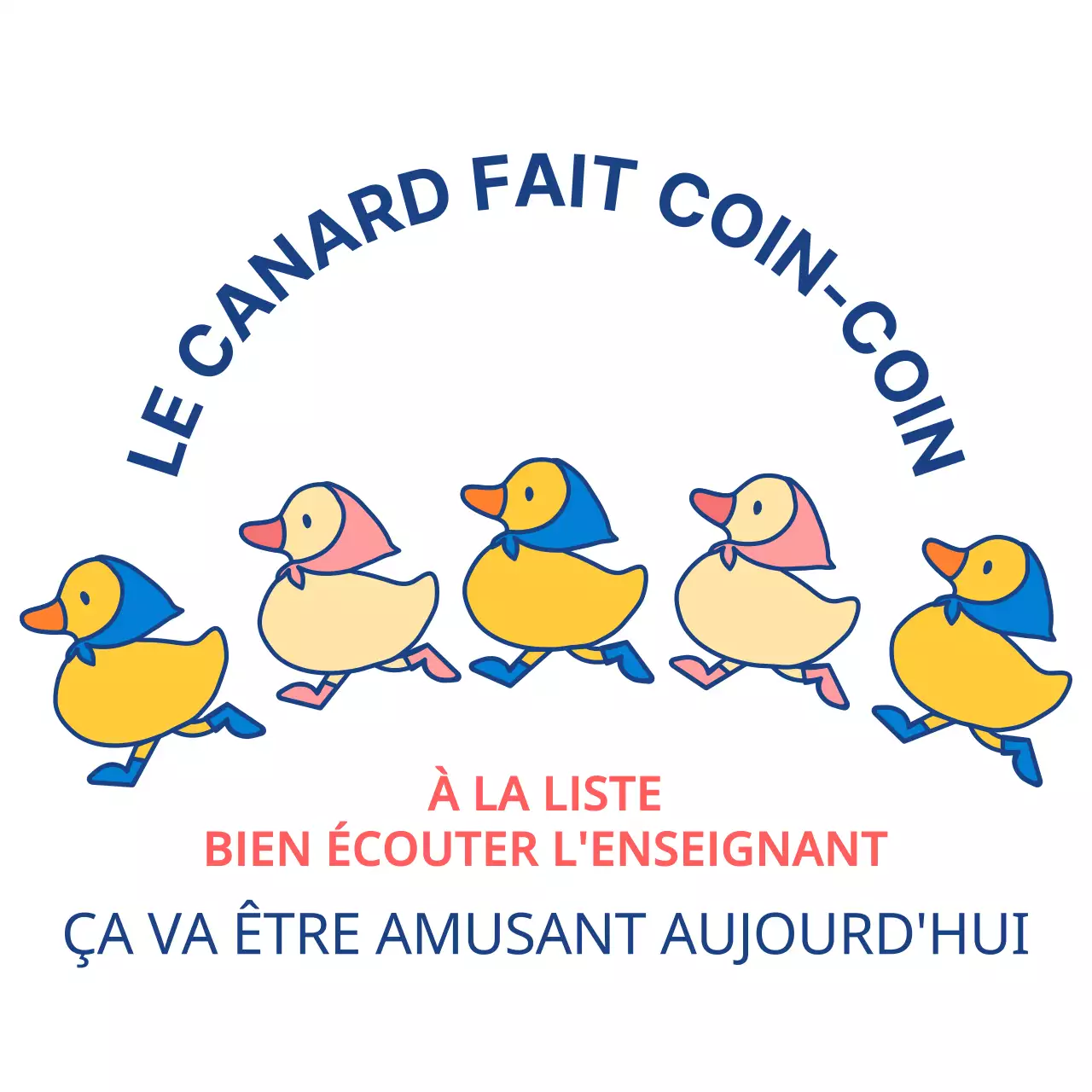 T-shirt pour groupe d'enfants d'âge préscolaire avec une jolie illustration de canard dans des couleurs vives.