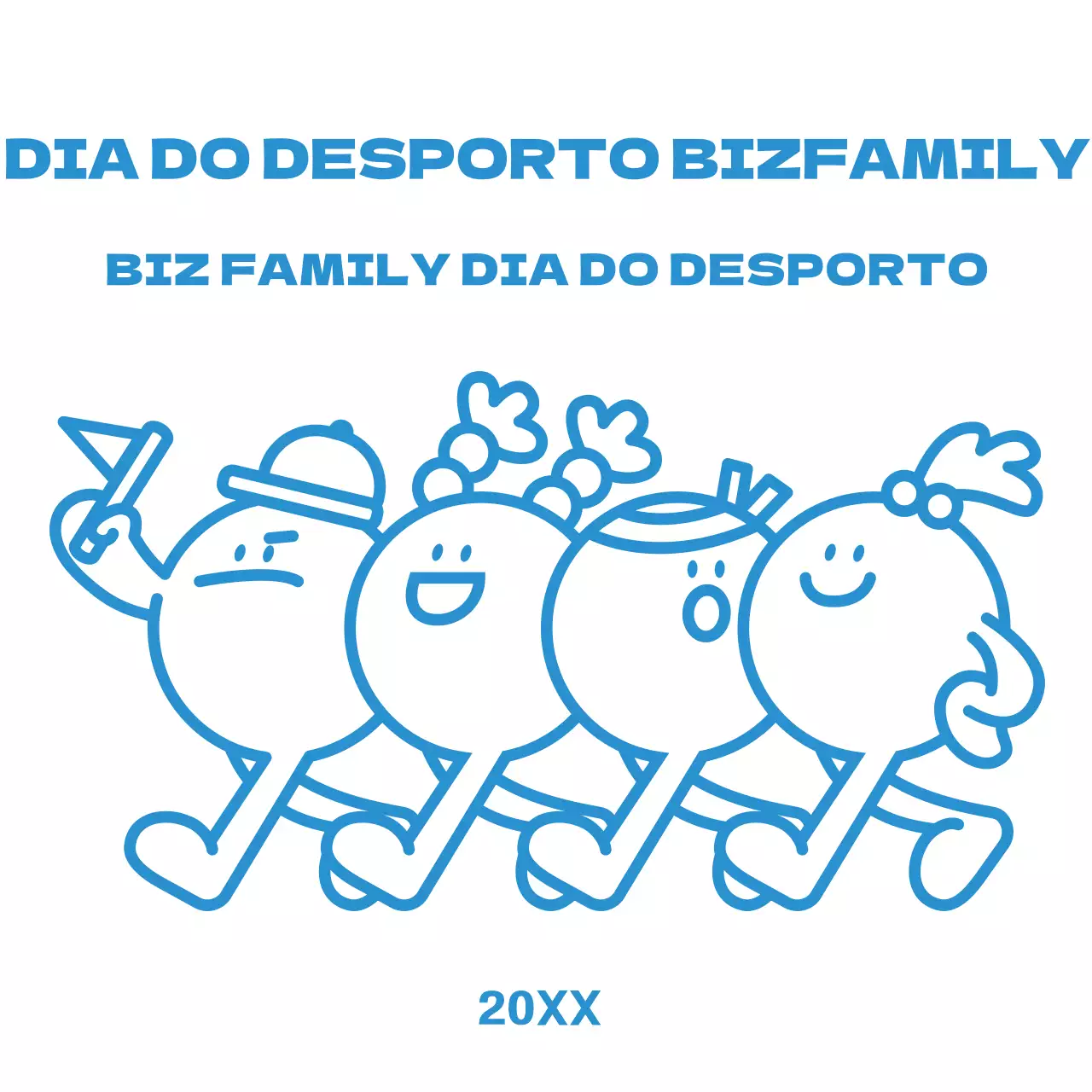 Calções para o dia de desporto em família com ilustrações simples e bonitas em azul