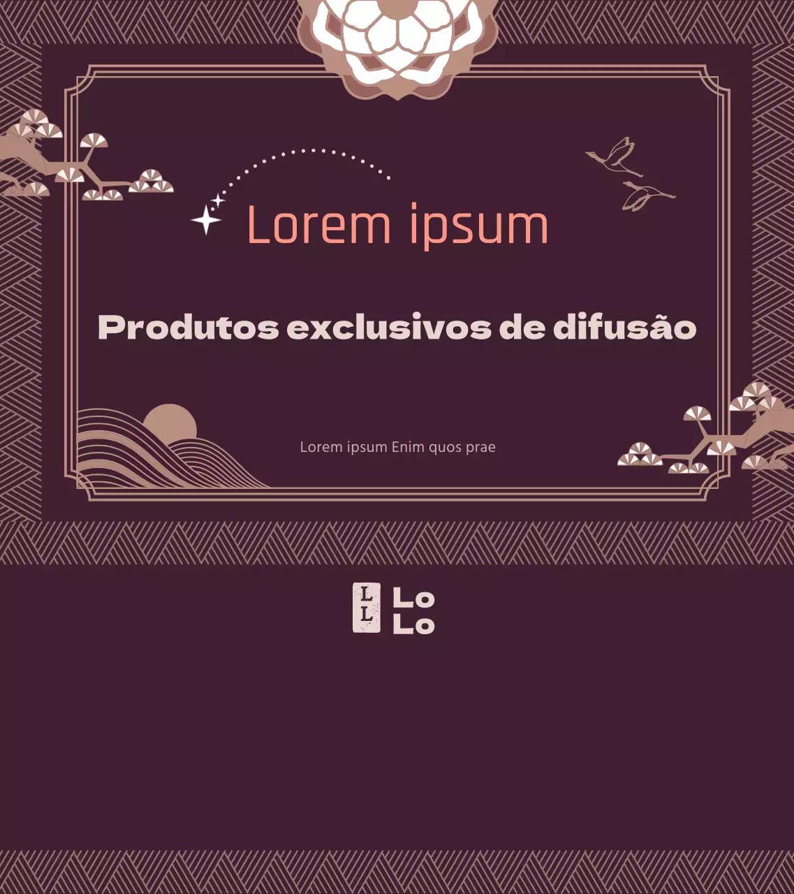 Guia de produtos de medicina oriental com conceito de moldura tradicional em roxo escuro e branco