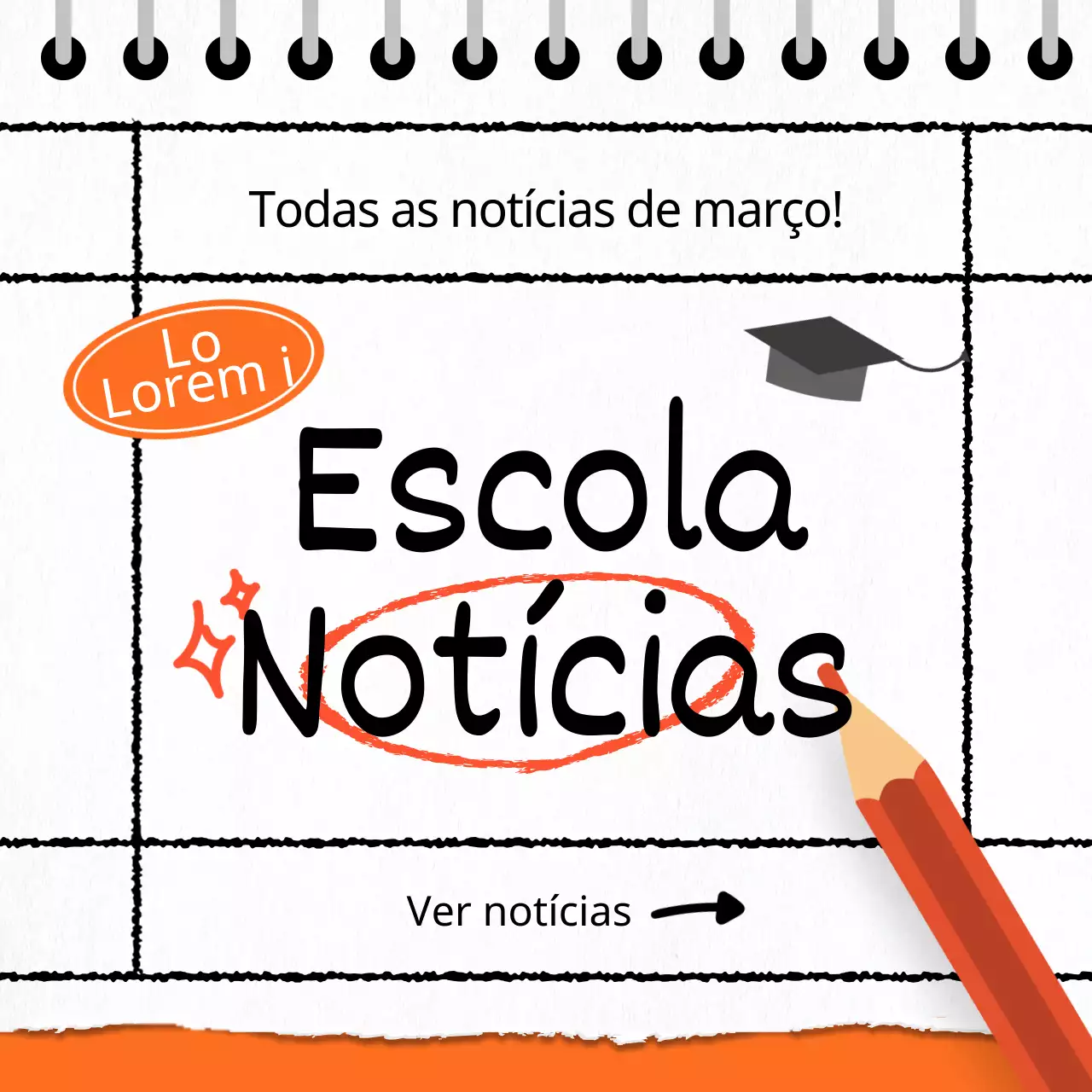 Notícias semanais da escola com um conceito de calendário cor de laranja