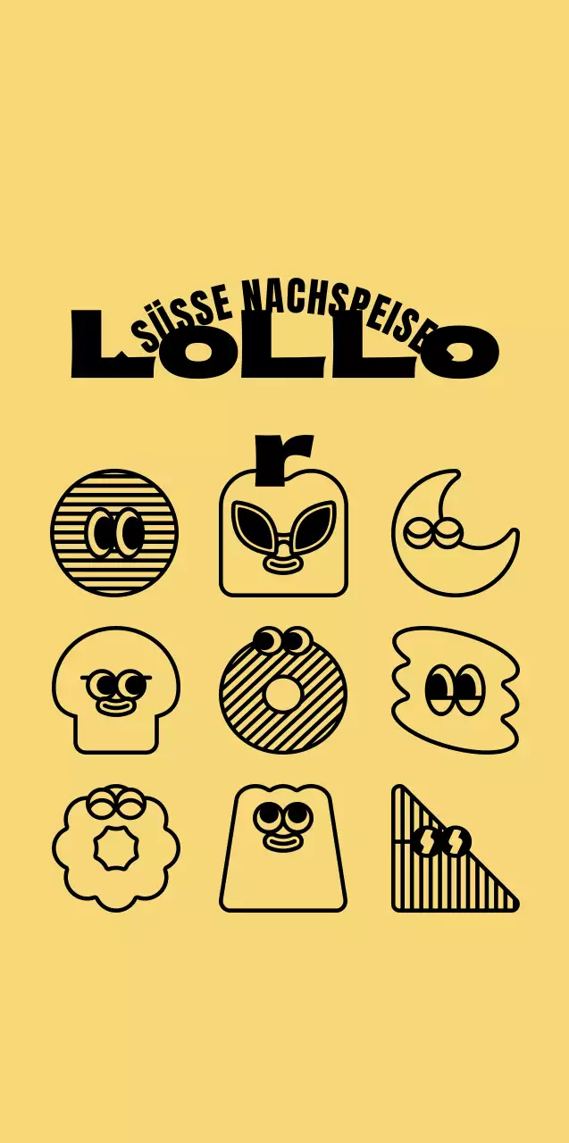 Sammlung niedlicher gelber und schwarzer Dessert-Illustrationen für stilisierte Cafe-Werbeartikel