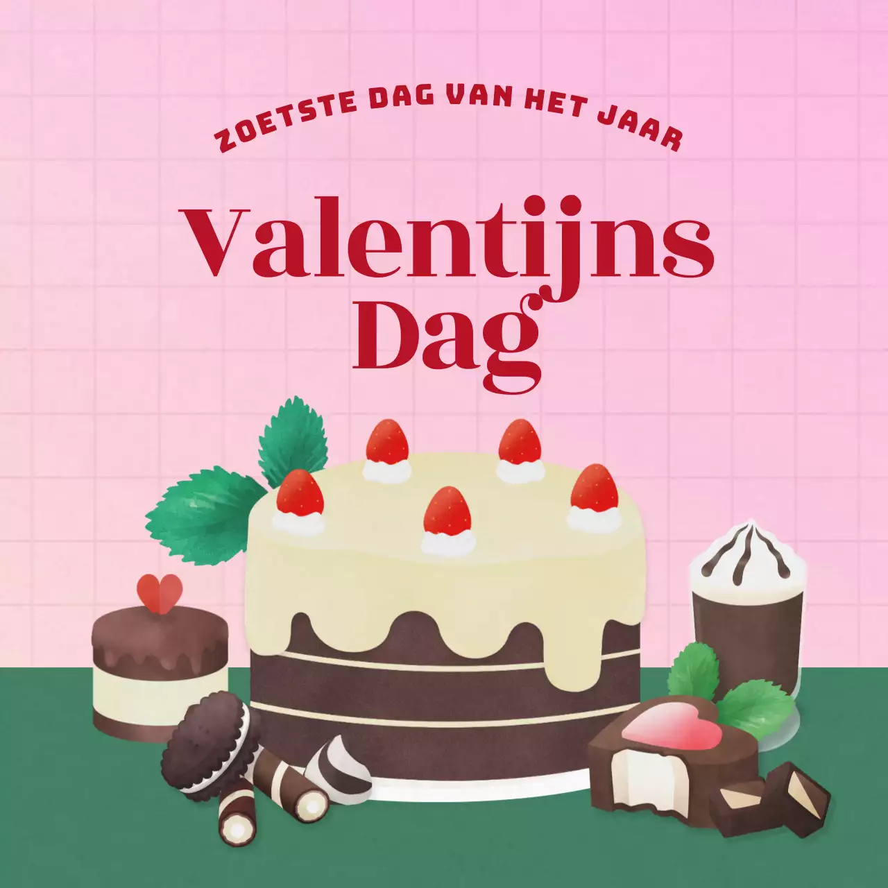 Heldere, zoete en frisse Valentijnsdag chocolade dessert kit in roze en diep groen