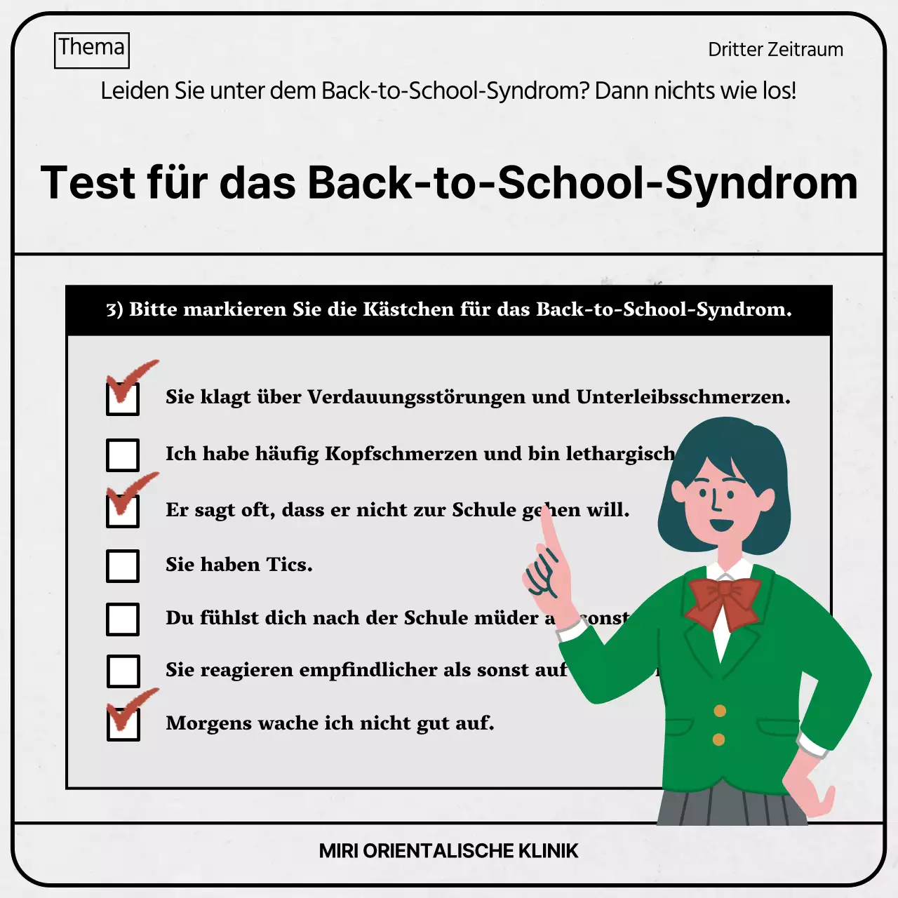 Graue und grüne Prüfungsunterlagen - ein hübsches Syndrom-Thema für die Schule