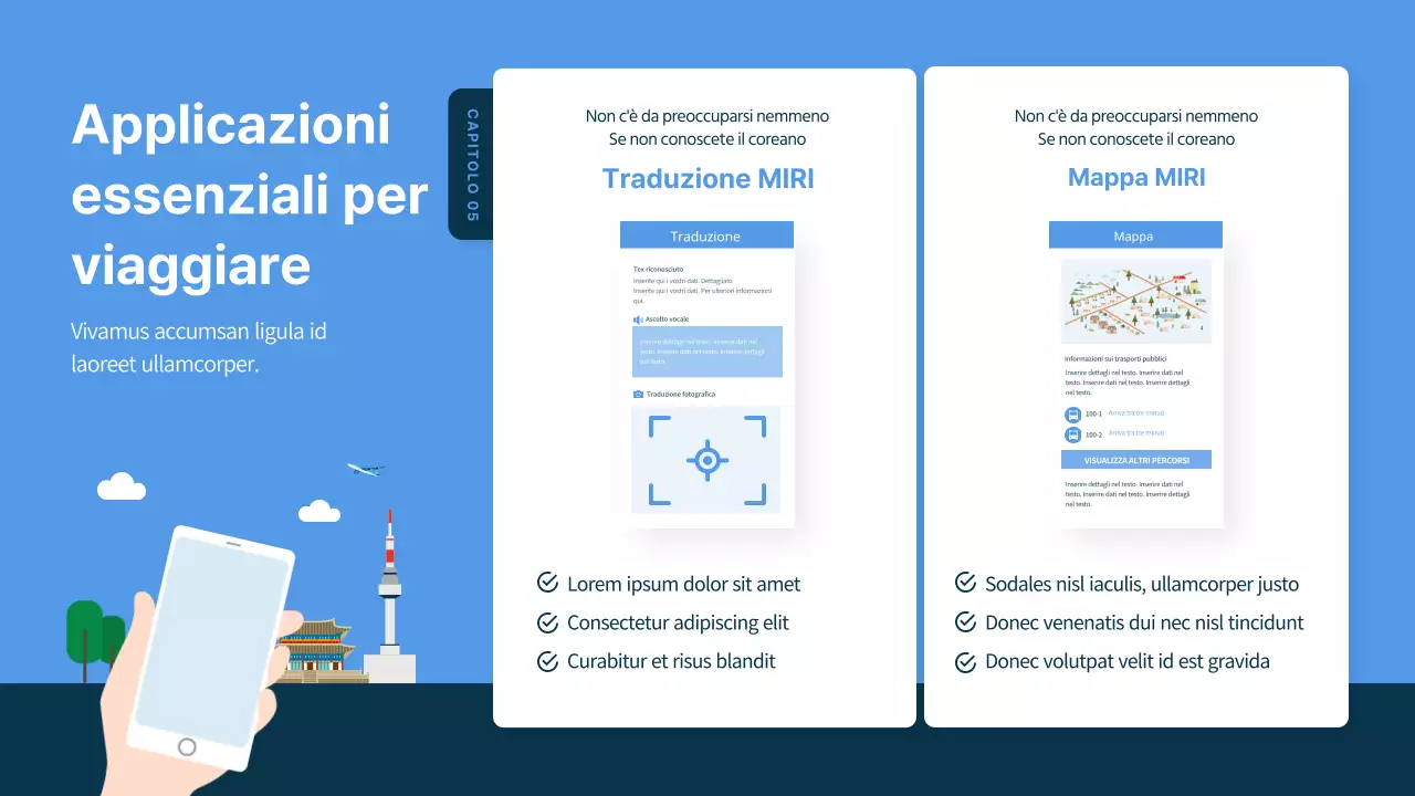 Guida turistica illustrata della Corea del Sud in blu e blu navy