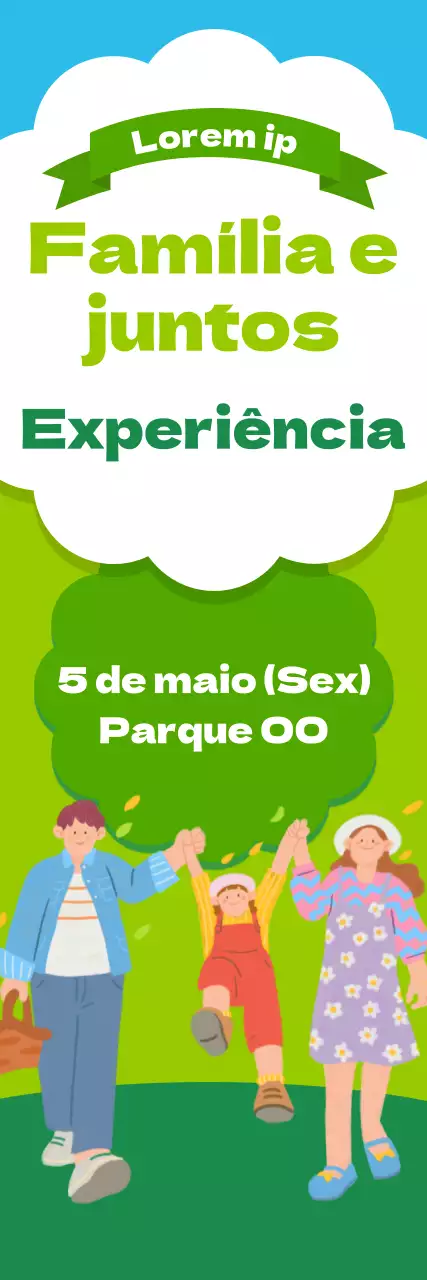Cartaz verde e azul brilhante do evento Mês da Família