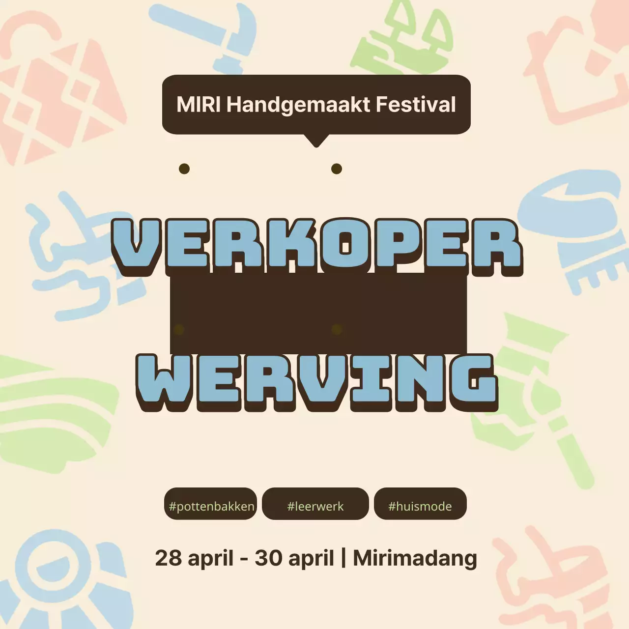 Oproep voor handgemaakte festivalverkopers in lichtblauw en oranje