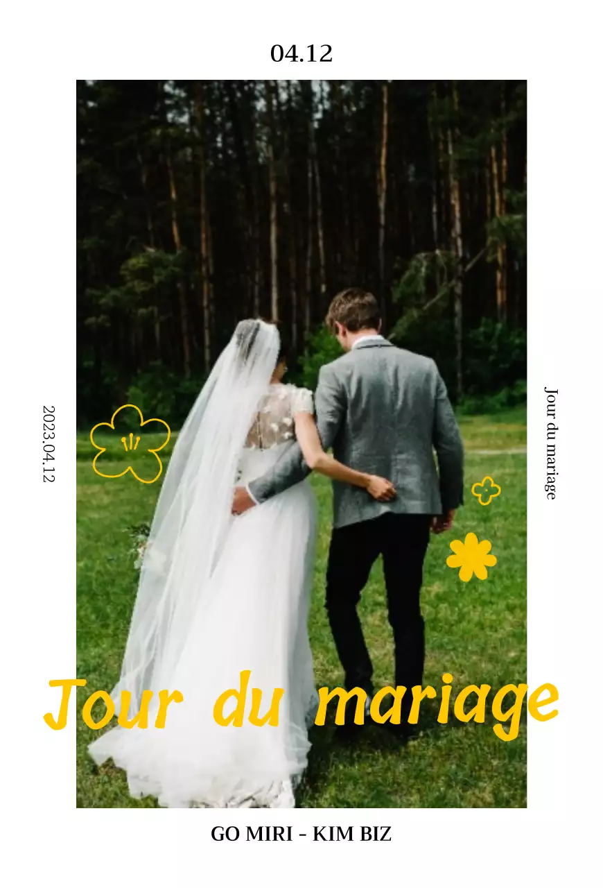 Illustration florale printanière d'un concept d'invitation de mariage en chartreuse et jaune
