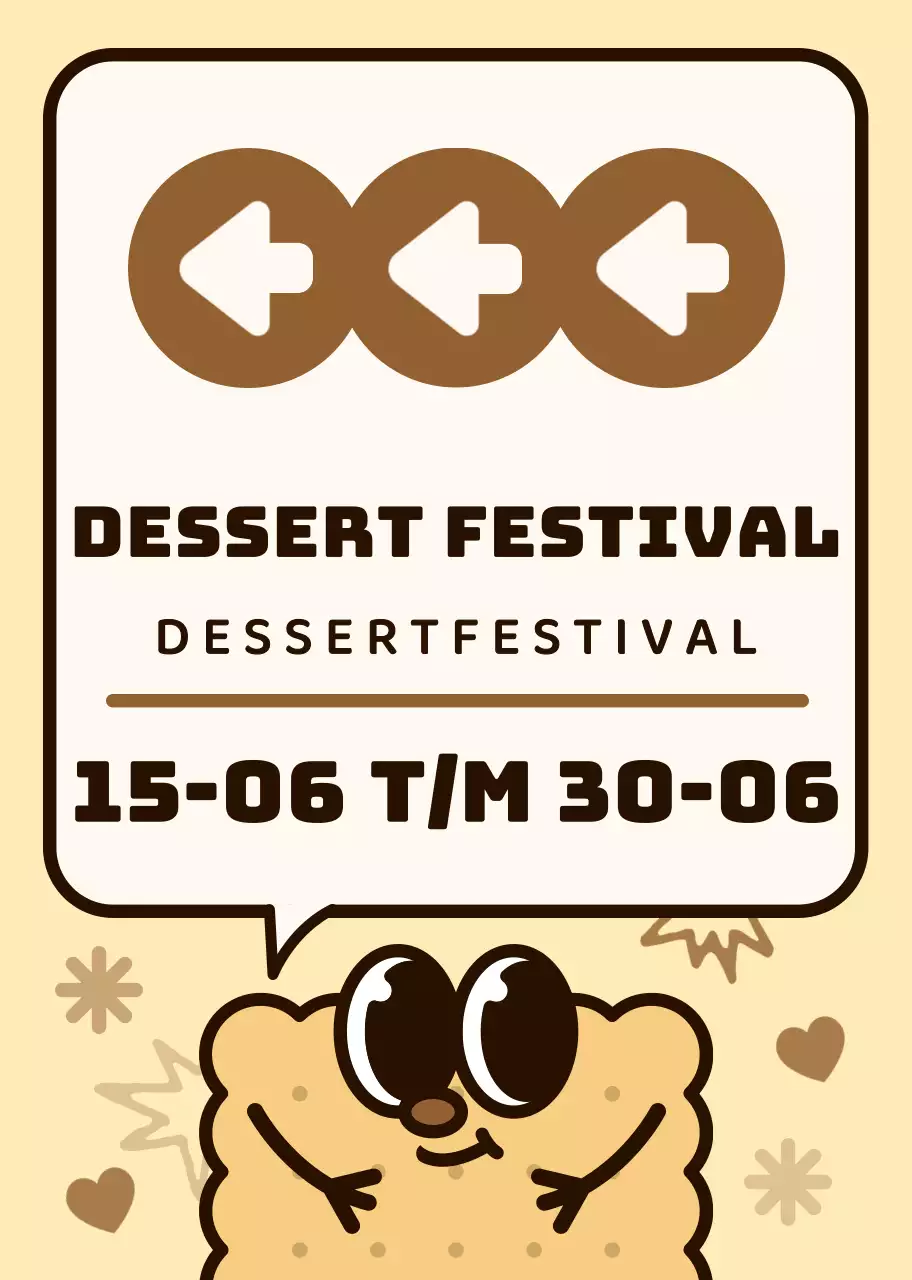 Bruin en roze kleurenschema Schattige koekjesfiguren en tekstballonnetjes in illustratiestijl Routebeschrijving naar het dessertfestival