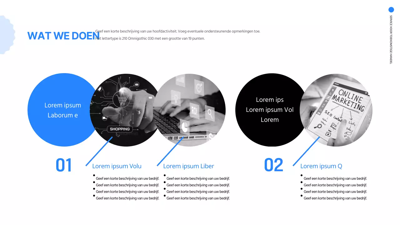 Eenvoudige online vacaturepresentatie in blauw en wit