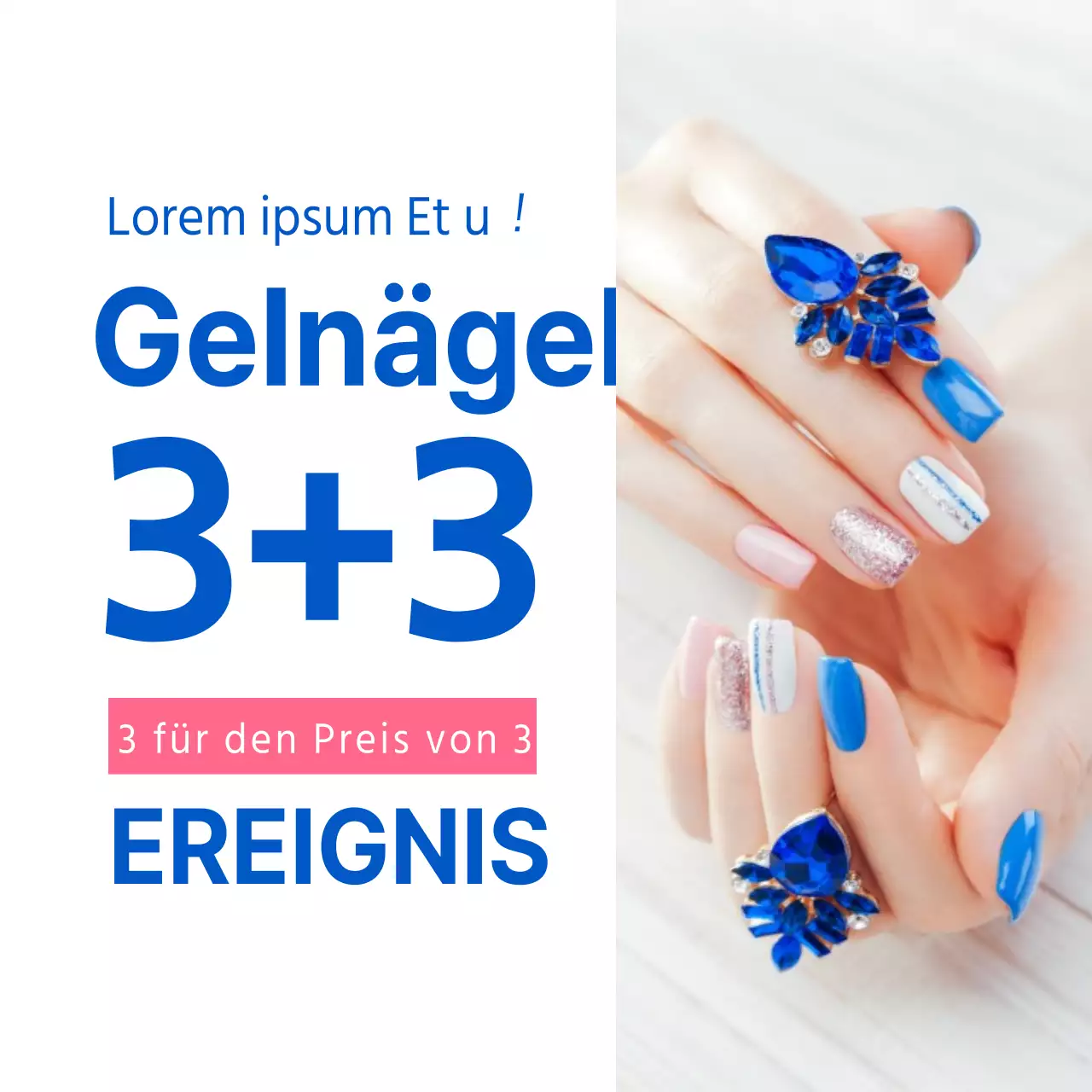 Blaue Sommer Nail Art Gel Nail Sticker 3+3 Rabatt Aktion