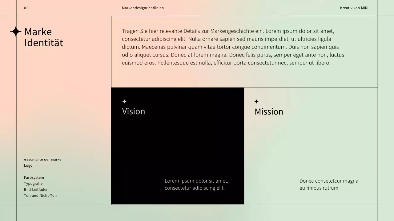 Einfache Markendesign-Richtlinien mit einem schwarzen Linienmotiv auf einem pastellfarbenen Hintergrund