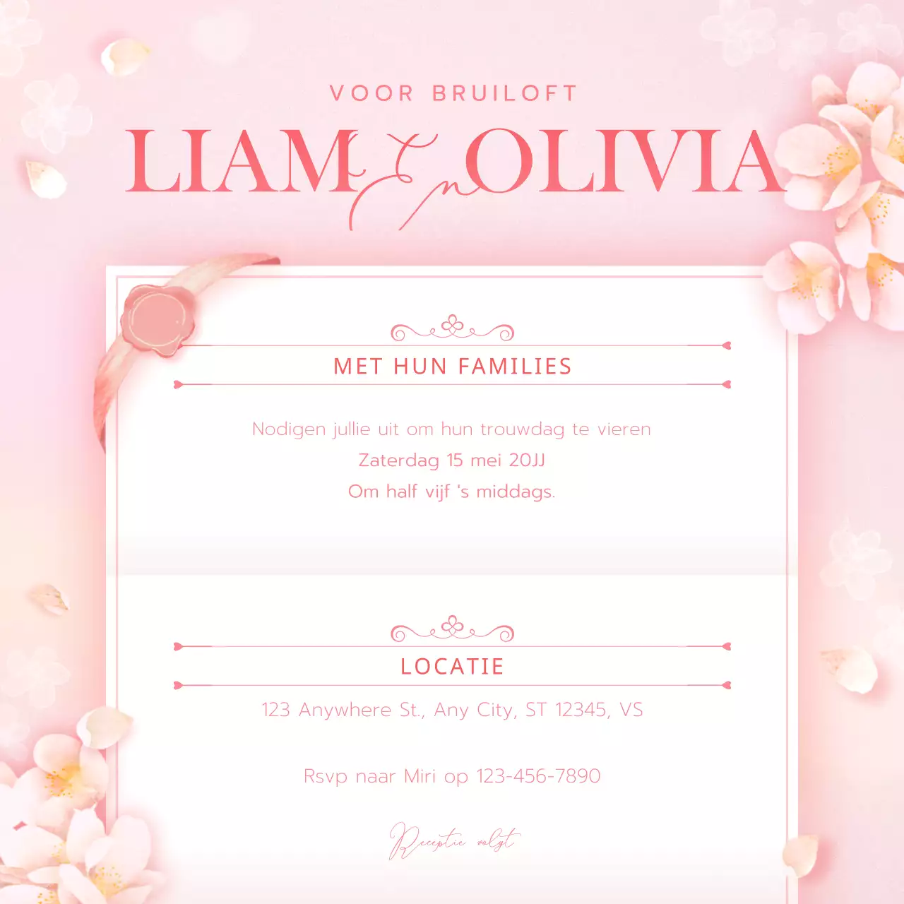 Bruiloft thema met roze bloemen briefpapier